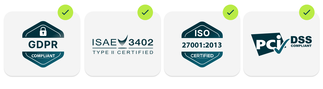 GDPR, ISAE, ISO, PCI Logos