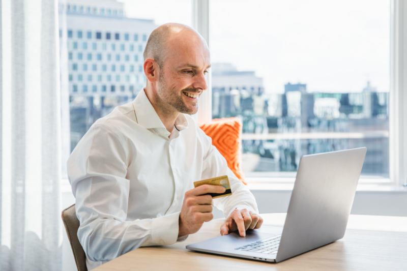 Man expensing at his office